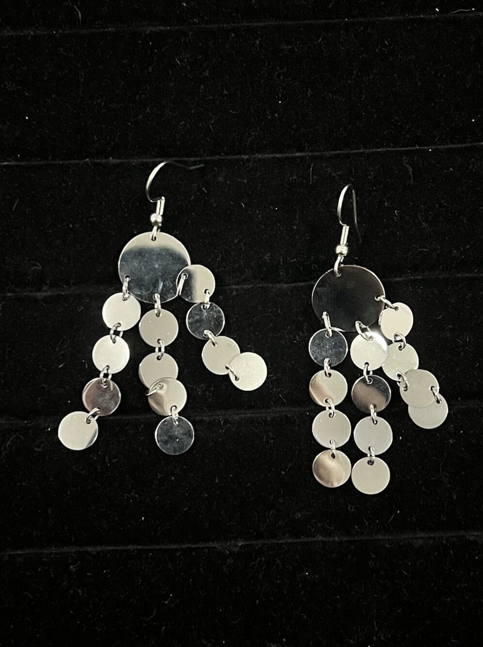 9SQ Stainless Steel Chandelier Dangle Earrings Silver Tone Disc Drop Statement